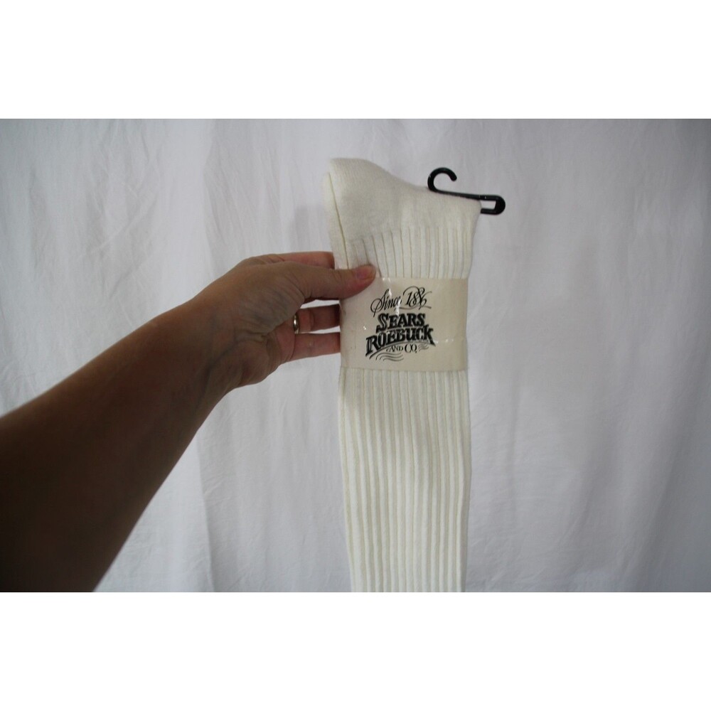 Vintage Socks 10-13 Crew 1990's Hi Bulk Orlon Acrylic Sears Roebuck White NOS.